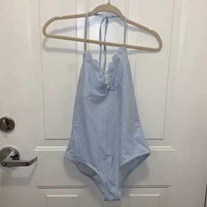 Jessica Simpson Light Blue & White Striped One Piece Bathing Suit